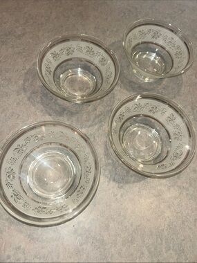 Vintage Todd Clear Glass Dessert Bowls with Floral Etching - Set of 4